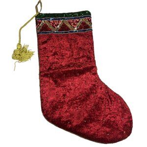 Red Velvet Christmas Stocking With Sequins and Tassel
